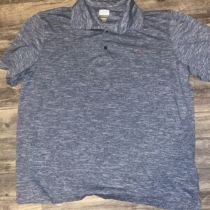 Greg Norman Collection Heathered Navy Blue Polo with Embroidered Shark